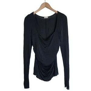 Free People Intimately Blouse Top Women's Large Sheer Stretchy Square Neck Black